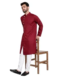 Mens Cotton 7 Button Kurta Pajama Set (36, MAROON)-thumb4