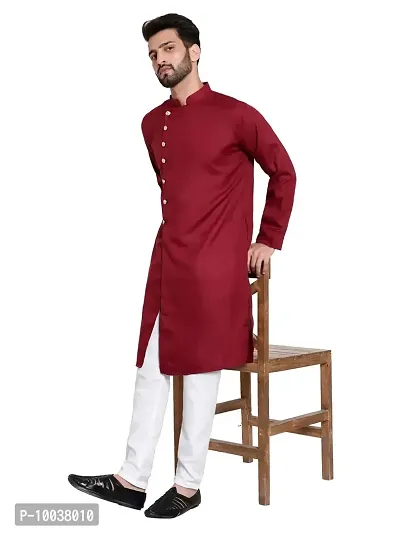 Mens Cotton 7 Button Kurta Pajama Set (36, MAROON)-thumb5