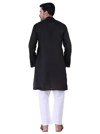 HUZUR Men's Cotton Solid Straight Kurta Pyjama Set| Ethnic Wear|Traditional Wedding Wear - Black Kurta White Pyjama set-thumb3