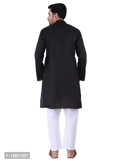 HUZUR Men's Cotton Solid Straight Kurta Pyjama Set| Ethnic Wear|Traditional Wedding Wear - Black Kurta White Pyjama set-thumb4