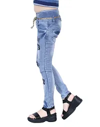 Elegant Blue Denim Embellished Jeans For Girls-thumb2