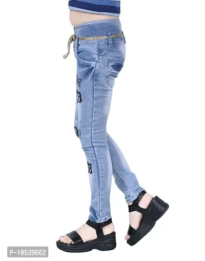 Elegant Blue Denim Embellished Jeans For Girls-thumb3