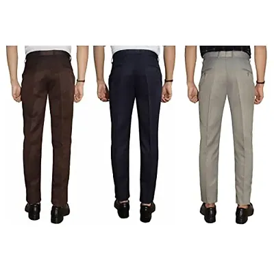 Mens Grey Polyester Solid Formal Trousers
