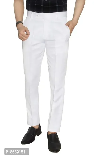 White Polyester Formal Trousers For Men