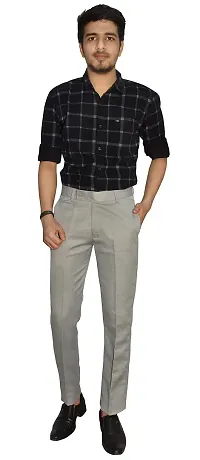 Grey Polyester Formal Trousers For Men-thumb2