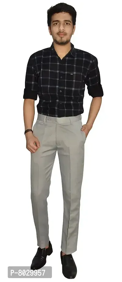 Grey Polyester Formal Trousers For Men-thumb3