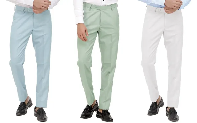 Buy Olive Green SelfDesign Milano Fit Formal Trousers online  Looksgudin