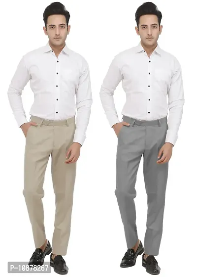 Buy BLACKBERRYS Natural Structured Polyester Viscose Slim Fit Mens Trousers  | Shoppers Stop