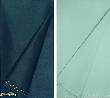 Men Morpich Blue Color Trouser Fabric and Self Design Pattern Plain Light Pista Green Color Shirt Fabric-thumb2
