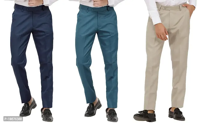 Buy Men Cream Slim Fit Solid Flat Front Casual Trousers Online - 752817 |  Louis Philippe