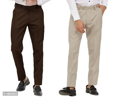 Buy Lahsuak Men's Poly-Viscose Blended Light Cot Brown & White Pack of 2  Formal Trousers Online at Best Prices in India - JioMart.