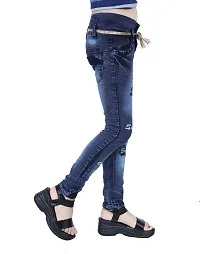 Elegant Navy Blue Denim Embellished Jeans For Girls-thumb3