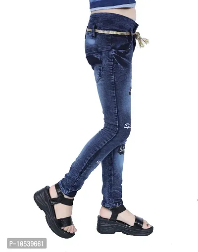 Elegant Navy Blue Denim Embellished Jeans For Girls-thumb4