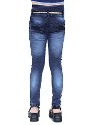 Elegant Navy Blue Denim Embellished Jeans For Girls-thumb1