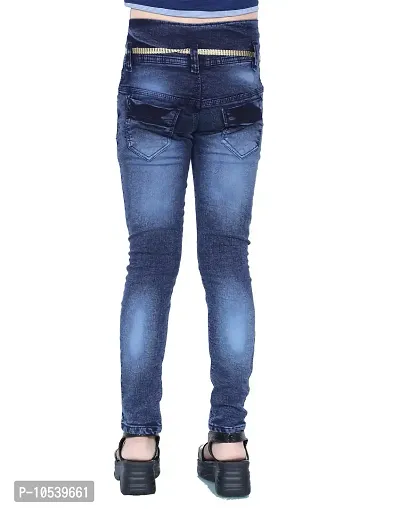 Elegant Navy Blue Denim Embellished Jeans For Girls-thumb2