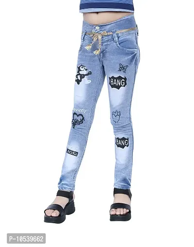 Elegant Blue Denim Embellished Jeans For Girls-thumb0