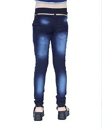 Elegant Navy Blue Denim Embellished Jeans For Girls-thumb1