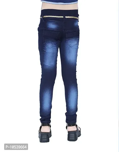 Elegant Navy Blue Denim Embellished Jeans For Girls-thumb2