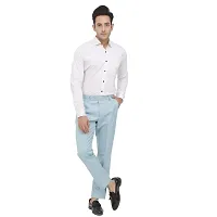 Blue Poly Viscose Blended Formal Trousers For Men-thumb2