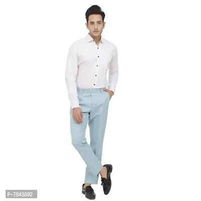 Blue Poly Viscose Blended Formal Trousers For Men-thumb3