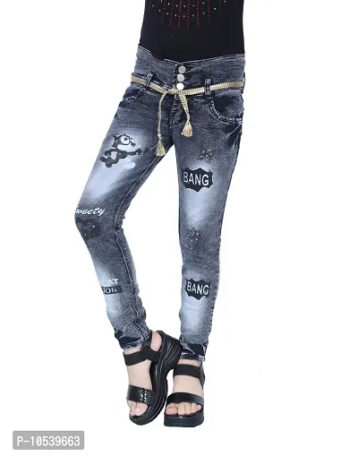 Elegant Black Denim Embellished Jeans For Girls-thumb0