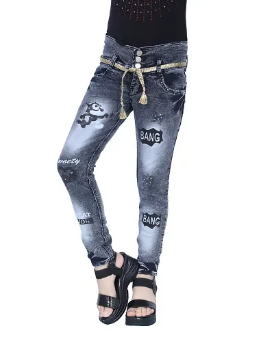 Elegant Black Denim Embellished Jeans For Girls