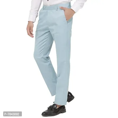 Blue Poly Viscose Blended Formal Trousers For Men-thumb5