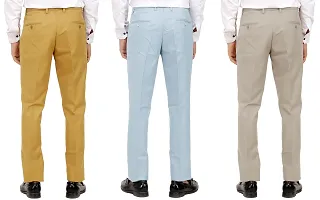 Stylish MenPoly-Viscose Blended Khaki, Light Sky Blue and Light Cot Brown Formal Trousers ( Pack of 3 Trousers )-thumb1