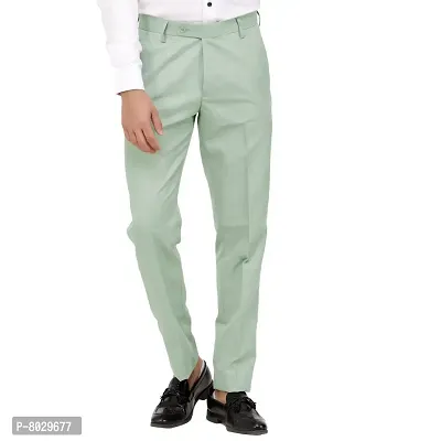 Green Poly Viscose Blended Formal Trousers For Men