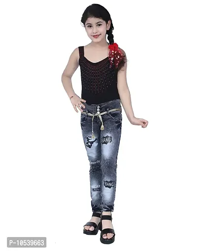 Elegant Black Denim Embellished Jeans For Girls-thumb5