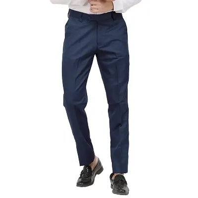 Kundan Men Poly-Viscose Blended Navy Blue Formal Trouser ( Pack of 1 Trouser )