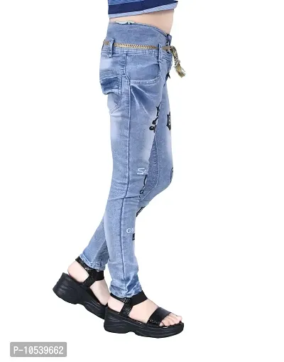 Elegant Blue Denim Embellished Jeans For Girls-thumb4