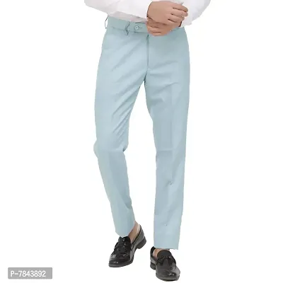 Blue Poly Viscose Blended Formal Trousers For Men-thumb0