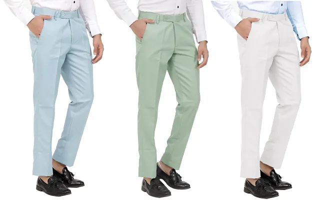 Buy SOJANYA Pista Green Cotton Regular Slim Fit Flat Front Trousers for  Mens Online  Tata CLiQ