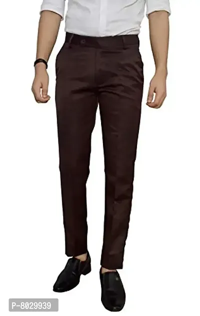 Brown Polyester Formal Trousers For Men