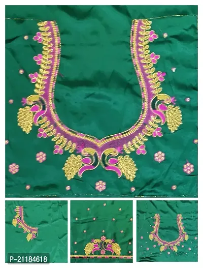 Reliable Green Silk Blend Embroidered Unstitched Blouses For Women