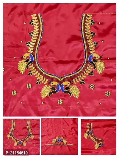 Reliable Red Silk Blend Embroidered Unstitched Blouses For Women