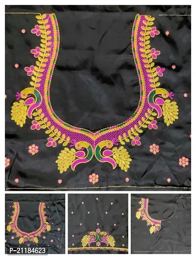 Reliable Black Silk Blend Embroidered Unstitched Blouses For Women