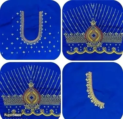 Reliable Navy Blue Silk Blend Embroidered Unstitched Blouses For Women