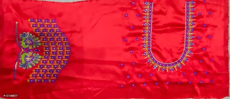Reliable Red Silk Blend Embroidered Unstitched Blouses For Women-thumb3