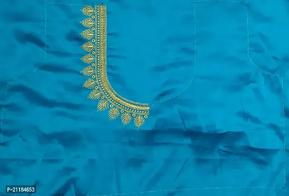 Reliable Blue Silk Blend Embroidered Unstitched Blouses For Women