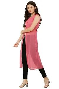 Temecula Round Neck Regular Solid Straight Sleeveless Georgette Stitched Long Kurti-thumb2