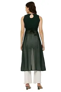 Temecula Round Neck Regular Solid Straight Sleeveless Georgette Stitched Long Kurti (XX-Large, Green)-thumb1