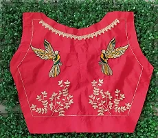Reliable Red Silk Blend Embroidered Unstitched Blouses For Women-thumb1