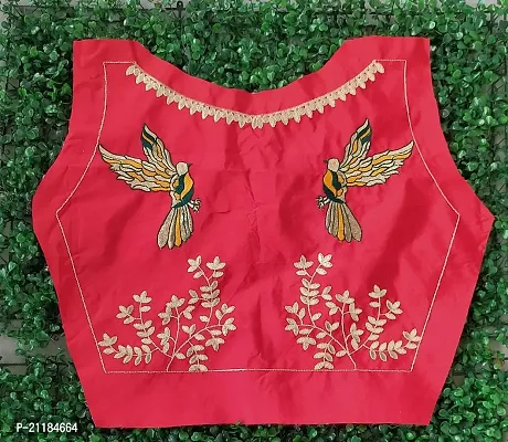 Reliable Red Silk Blend Embroidered Unstitched Blouses For Women-thumb2