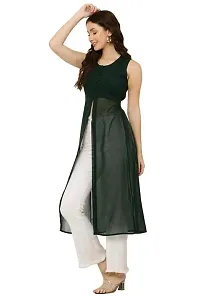 Temecula Round Neck Regular Solid Straight Sleeveless Georgette Stitched Long Kurti (XX-Large, Green)-thumb2