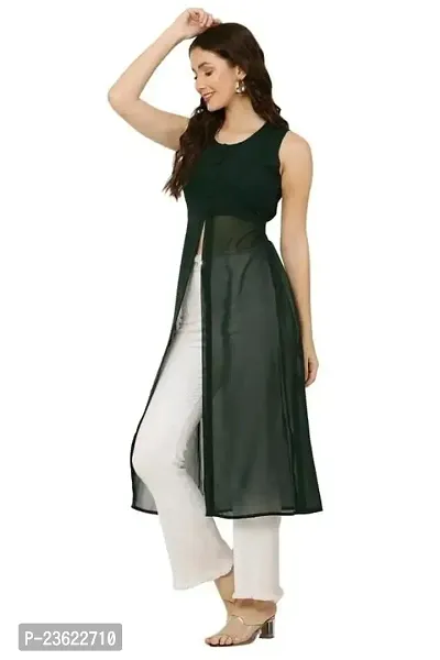 Temecula Round Neck Regular Solid Straight Sleeveless Georgette Stitched Long Kurti (XX-Large, Green)-thumb3