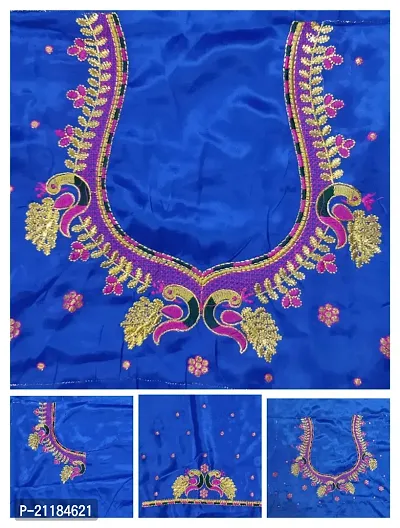 Reliable Blue Silk Blend Embroidered Unstitched Blouses For Women