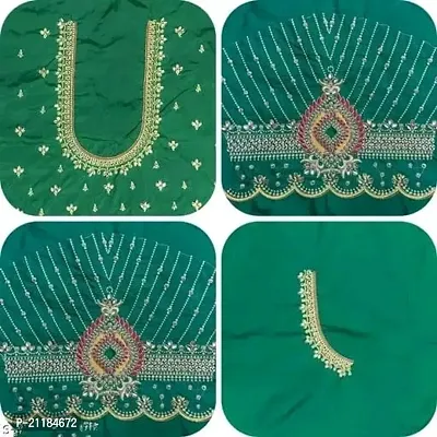 Reliable Green Silk Blend Embroidered Unstitched Blouses For Women