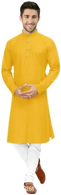 Reliable Yellow Cotton  Knee Length Kurta For Men